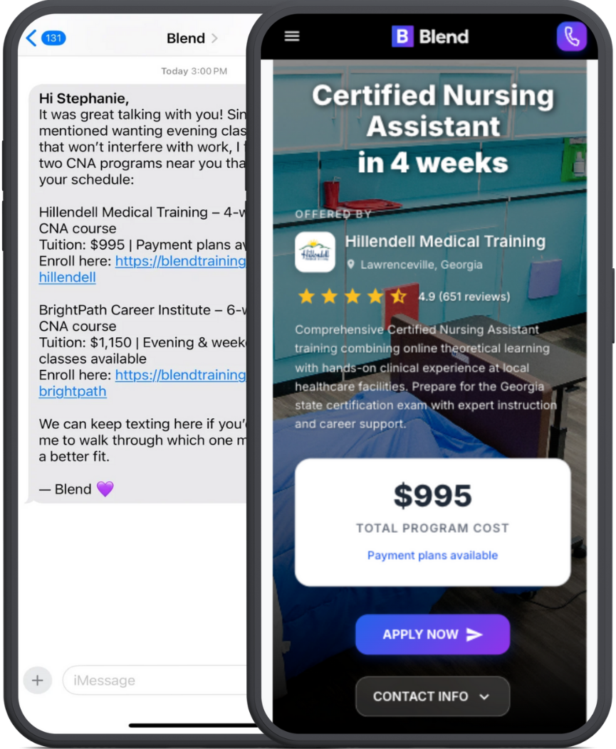 Blend finds CNA programs near you
